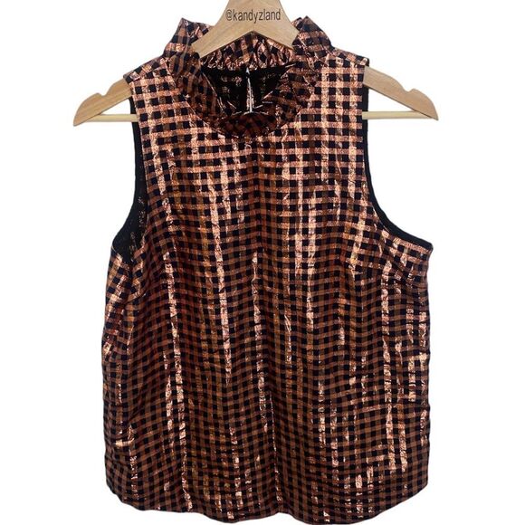 J. CREW Gingham Ruffle Neck Sleeveless Top - Picture 2 of 5